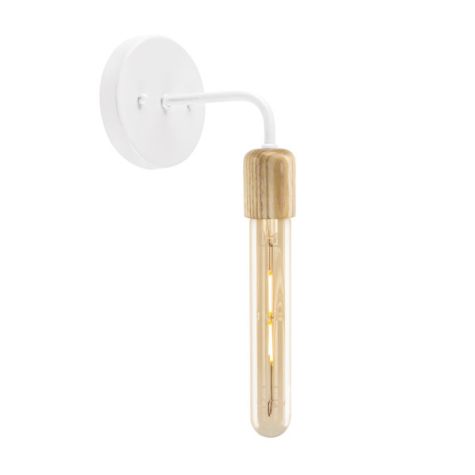 Downtown Minimalist Wooden Socket Sconce, 200-White, Ash Wood, Shown with LED T10 Bulb