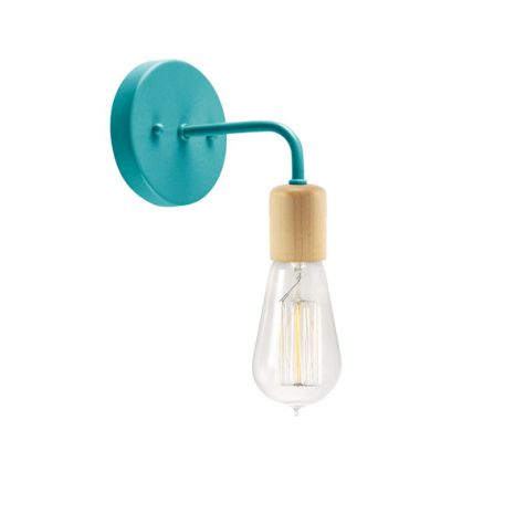 Downtown Minimalist Wooden Socket Sconce, 390-Teal, Maple Wood, Shown with Edison 1910 Era Bulb