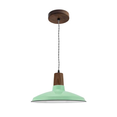 14" Shade in 355-Porcelain Jadite, Walnut Wood, TBW-Black & White Twist Cord, Walnut Canopy Cover
