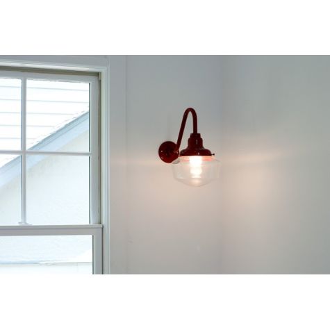 Primary Schoolhouse Gooseneck Light, 400-Barn Red, Small Clear Glass, No Painted Band, G26 Gooseneck Arm | Photo Courtesy of Amy Jacobs