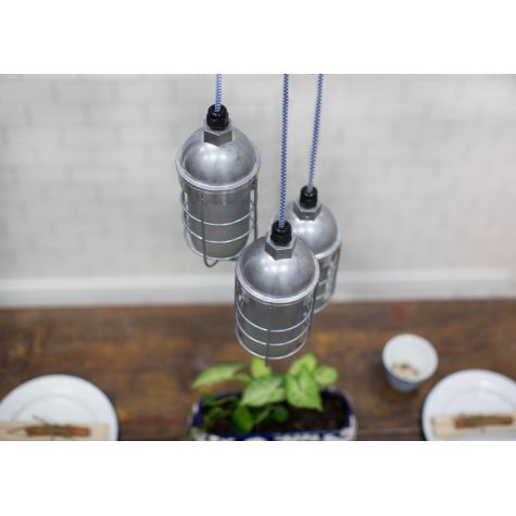 Atomic Topless LED Multi-Light Chandelier, 975-Galvanized, WGG-Wire Guard, CSUW-Blue & White Cloth