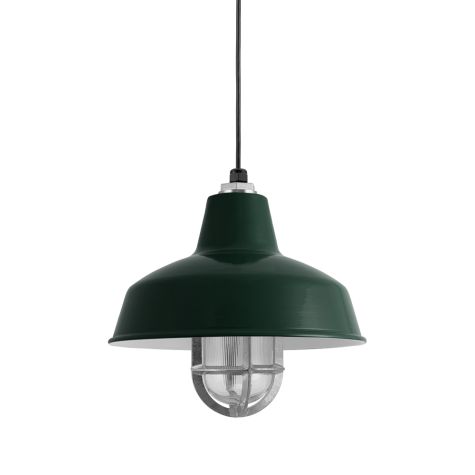 12" Avalon Nautical LED, 300-Dark Green, TGG-Heavy Duty Cast Guard, FST-Frosted Glass, SBK-Standard Black Cord