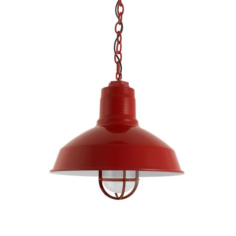 12" Dino Nautical LED, 400-Barn Red, CGG-Standard Cast Guard, FST-Frosted Glass, SBK-Standard Black Cord