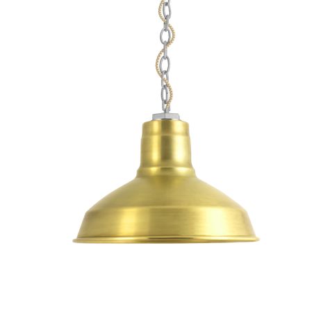 12" Dino LED, 997-Natural Raw Brass, Mounting in 975-Galvanized, CSGW-Gold & White Cloth Cord