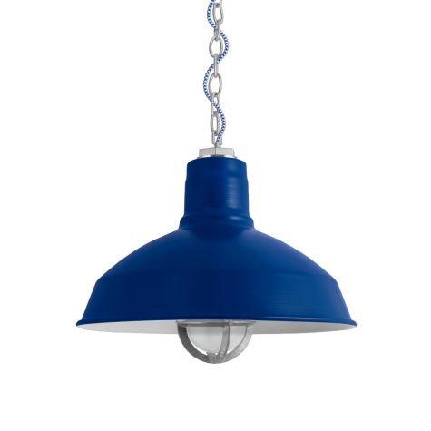 14" Dino Nautical LED, 700-Royal Blue, TGG-Heavy Duty Cast Guard, 975-Galvanized, FST-Frosted Glass, Mounting in 975-Galvanized, CSUW-Blue & White Cloth Cord