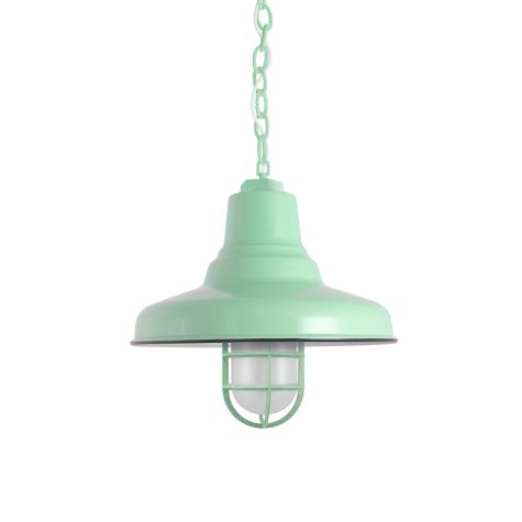 12" Union Nautical LED, 355-Jadite, CGG-Standard Cast Guard, FST-Frosted Glass, SWH-Standard White Cord