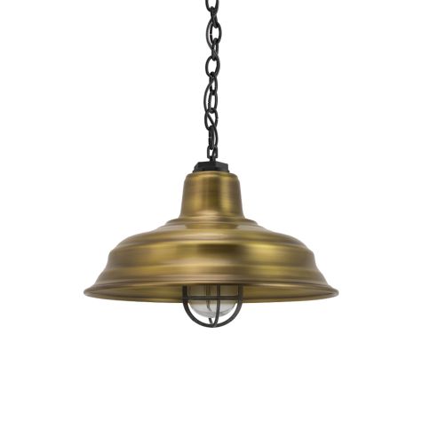 13" Bomber Nautical LED, 998-Natural Weathered Brass, CGG-Standard Cast Guard, 100-Black, RIB-Ribbed Glass, Mounting in 100-Black, SBK-Standard Black Cord