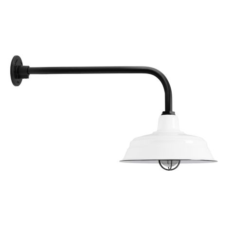 15" Bomber Nautical LED, 250-White, CGG-Standard Cast Guard, 150-Black, RIB-Ribbed Glass, G8 Gooseneck Arm, 150-Black