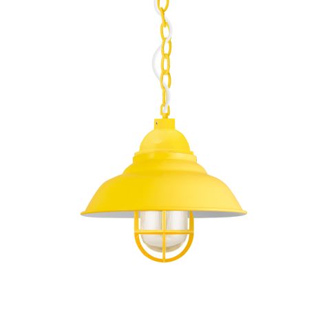 14" Chicago LED, 500-Buttery Yellow, CGG-Standard Cast Guard, RIB-Ribbed Glass, CSW-White Cloth Cord