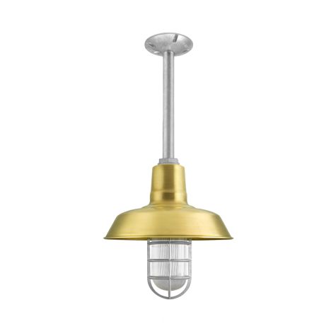 12" The Original™ Nautical LED Stem Mount, 997-Natural Raw Brass, CGG-Standard Cast Guard, 975-Galvanized, RIB-Ribbed Glass, Mounting in 975-Galvanized