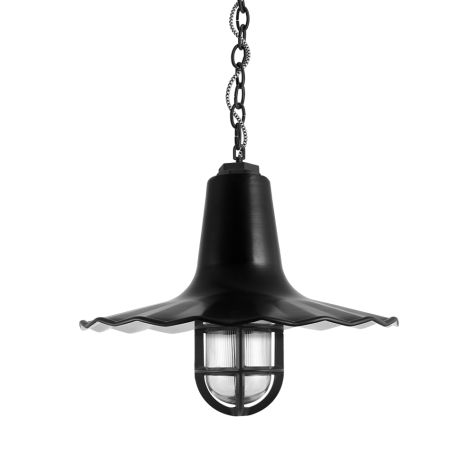 14" Seaside Nautical LED, 100-Black, TGG-Heavy Duty Cast Guard, RIB-Ribbed Glass, CSBW-Black & White Cloth Cord