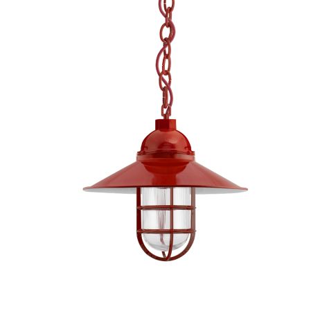 14" Syracuse LED, 400-Barn Red, CGG-Standard Cast Guard, RIB-Ribbed Glass, CSR-Red Cloth Cord
