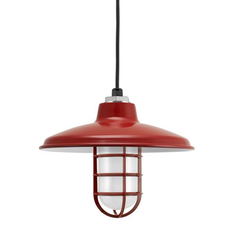 12" Marathon Nautical LED, 400-Barn Red, CGG-Standard Cast Guard, FST-Frosted Glass, CSB-Black Cloth Cord