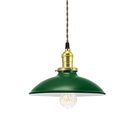 10" Sinclair Industrial Pendant, 307-Emerald Green, Brass Socket with No Switch, TBB-Brown & Beige Cotton Twist Cord, Nostalgic Edison-Style Victorian 40 Watt Light Bulb