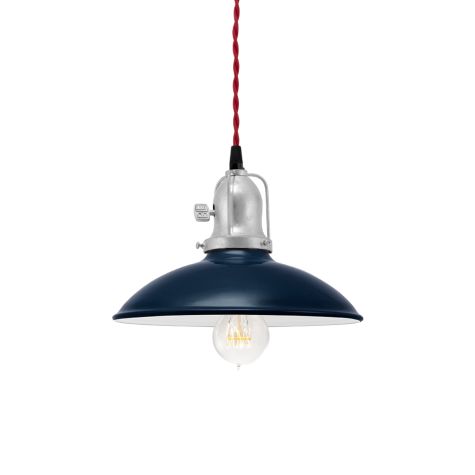 10" Sinclair Spoke Top Pendant, 705-Navy, Cup in 975-Galvanized, With Arms, Paddle Switch, TRD-Red Cotton Twist Cord, Nostalgic Edison-Style Victorian 40 Watt Light Bulb