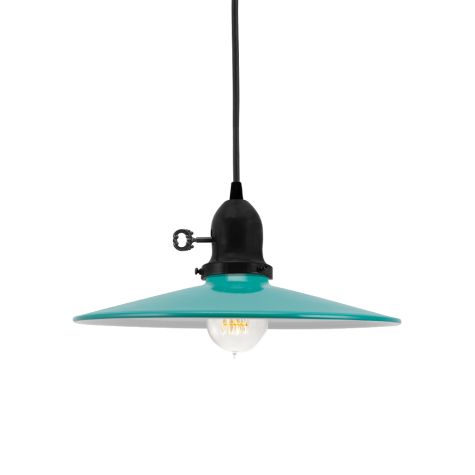 12" Conoco Spoke Top, 390-Teal, Cup in 100-Black, No Arms, Turn Key Switch, SBK-Standard Black Cord, Nostalgic Edison-Style Victorian 40 Watt Light Bulb