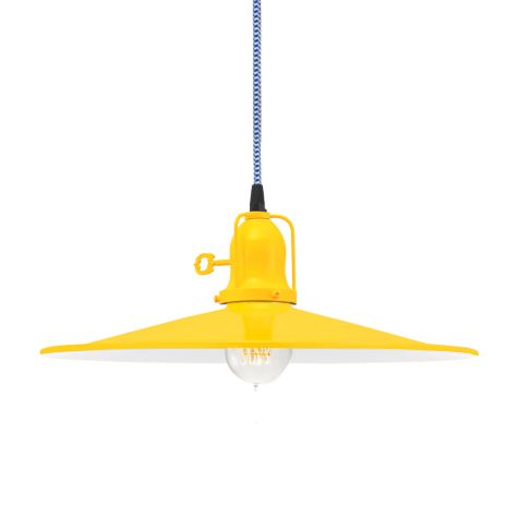 15" Conoco Spoke Top, 500-Buttery Yellow, Cup with Arms, Turn Key Switch, CSUW-Blue & White Cloth Cord, Nostalgic Edison-Style Victorian 40 Watt Light Bulb