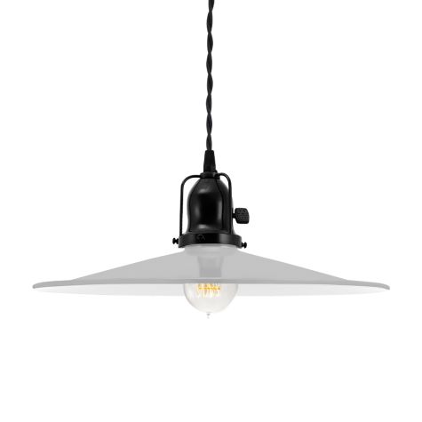 15" Conoco Spoke Top, 800-Industrial Grey, Cup in 100-Black, With Arms, Paddle Switch, TBK-Black Cotton Twist Cord, Nostalgic Edison-Style Victorian 40 Watt Light Bulb