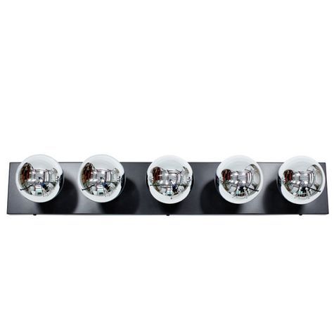 Vanity Strip Light, 5-Light, 100-Black, Half-Chrome Bulbs