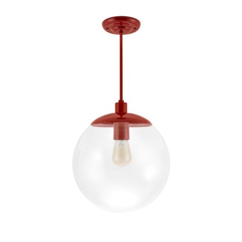 12" Glass Ball Stem Mount Pendant, Clear Glass, 400-Barn Red, 40W 1910 Era Edison Bulb