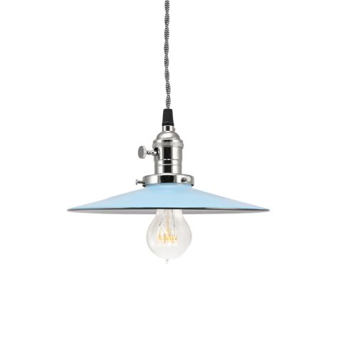 10" Conoco Industrial Pendant, 765-Delphite, NK-Nickel with Knob Switch, TBW-Black & White Cotton Twist Cord, Nostalgic Edison-Style Victorian 40 Watt Light Bulb