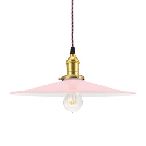 15" Conoco Industrial Pendant, 480-Blush Pink, BS-Brass Socket with No Switch, CSBP-Black & Pink Cloth Cord, Nostalgic Edison-Style Victorian 40 Watt Light Bulb