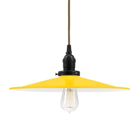 15" Conoco Industrial Pendant, 500-Buttery Yellow, US-Black Socket with No Switch, CSBG-Black & Gold Cloth Cord, Nostalgic Edison-Style 1910 Era 60 Watt Light Bulb