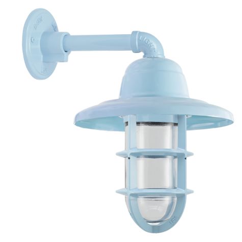 Industrial Guard LED Sconce, 715-Delphite Blue, TGG-Heavy Duty Cast Guard, CLR-Clear Glass