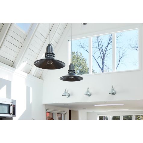 16" Cherokee Pendant, 975-Galvanized, Clear Glass, SWH-White Cloth Cord | Photo Courtesy of von Weise Associates