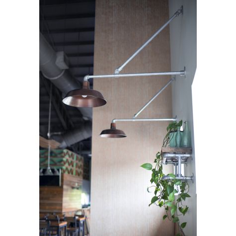 (2) 18” The Original™, 999-Oil Rubbed Copper, G36 Gooseneck Arm in 975-Galvanized | Photo Courtesy of Playalinda Brewing Company Brix Project