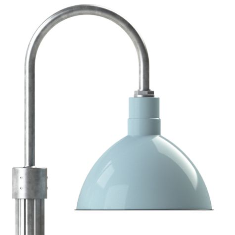 14" Wilcox LED, 765-Porcelain Delphite, Single Post Mount, 975-Galvanized, Fluted Direct Burial Pole, 975-Galvanized
