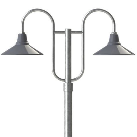 16" Aero LED, 810-Graphite, Double Decorative Post Mount, 975-Galvanized, Smooth Direct Burial Pole, 975-Galvanized