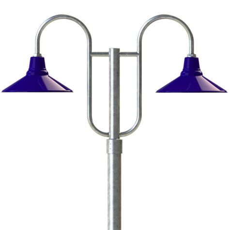 16" Aero LED, 710-Cobalt Blue, Double Decorative Post Mount, 975-Galvanized, Smooth Direct Burial Pole, 975-Galvanized