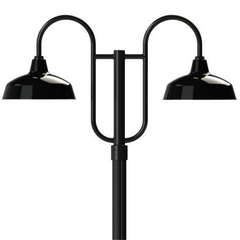 16" Avalon LED, M103-Marine Grade Black, Double Decorative Post Mount, Fluted Direct Burial Pole