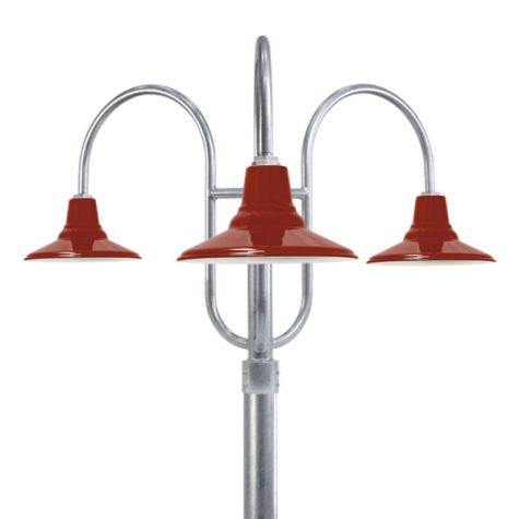 14" Aero LED, 400-Barn Red, 3-Light Post Mount, 975-Galvanized, Smooth Direct Burial Pole, 975-Galvanized