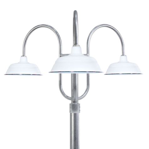 17" Bomber LED, 250-White, 3-Light Post Mount, 975-Galvanized, Smooth Direct Burial Pole, 975-Galvanized