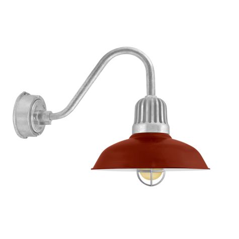 16" Gridiron, 400-Barn Red, Heat Sink in 975-Galvanized, G26 Gooseneck Arm in 975-Galvanized, CGG-Standard Cast Guard in 975-Galvanized, HCR-Honey Crackle Glass
