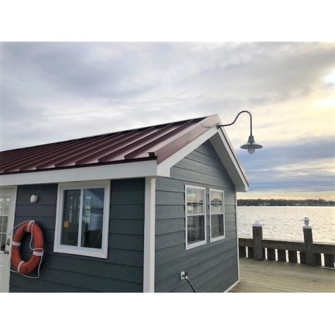 14” Aero Nautical LED, 300-Dark Green, CGG-Standard Cast Guard, G24 Gooseneck Arm, Frosted Glass | Photo Courtesy of Homeowner