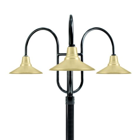 16" Aero LED, 997-Natural Raw Brass, 3-Light Post Mount 100-Black, Smooth Direct Burial Pole, 100-Black