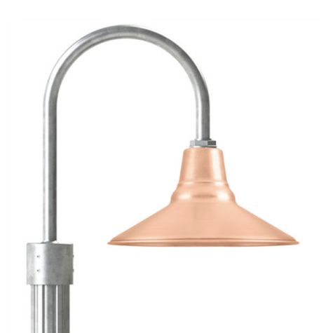 14" Aero LED, 995-Natural Raw Copper, Single Post Mount, 975-Galvanized, Fluted Direct Burial Pole, 975-Galvanized