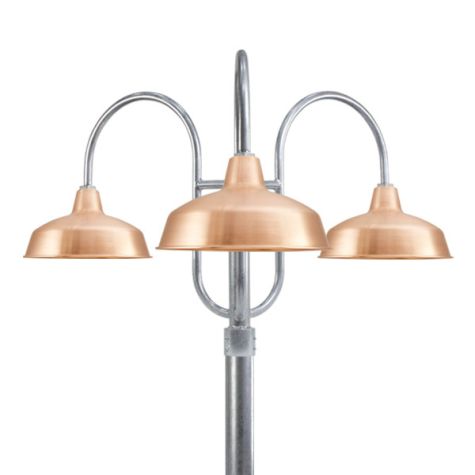 16" Avalon LED, 995-Natural Raw Copper, Decorative Triple Post, 975-Galvanized, Smooth Direct Burial Pole, 975-Galvanized