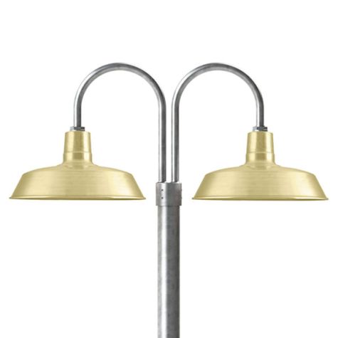 16" The Original™ LED, 997-Natural Raw Brass, Double Post Mount, 975-Galvanized, Smooth Direct Burial Pole, 975-Galvanized