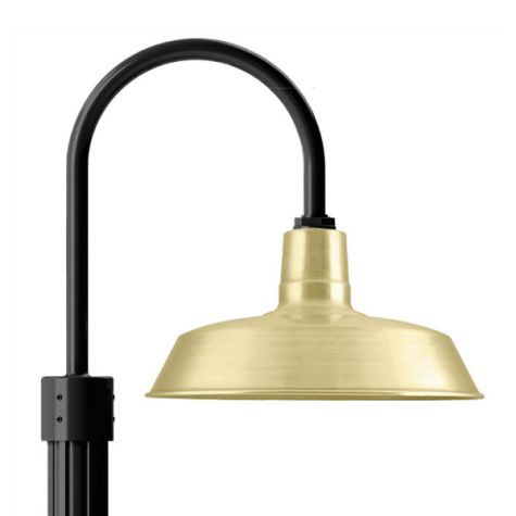 16" The Original™ LED, 997-Natural Raw Brass, Single Post Mount, 100-Black, Fluted Direct Burial Pole, 100-Black