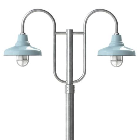 14" Union LED, 715-Delphite, Double Decorative Post Mount, 975-Galvanized, Fluted Direct Burial Pole, 975-Galvanized, TGG-Heavy Duty Cast Guard, 975-Galvanized, FST-Frosted Glass Guard