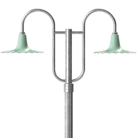 16" Seaside LED, 311-Jadite, Double Decorative Post Mount, 975-Galvanized, Fluted Direct Burial Pole, 975-Galvanized