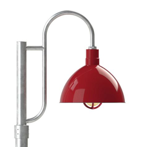 16" Wilcox LED, 455-Porcelain Cherry Red, Decorative Single Post Mount, 975-Galvanized, Smooth Direct Burial Pole, 975-Galvanized, CGG-Standard Cast Guard, 455-Cherry Red, HCR-Honey Crackle Glass