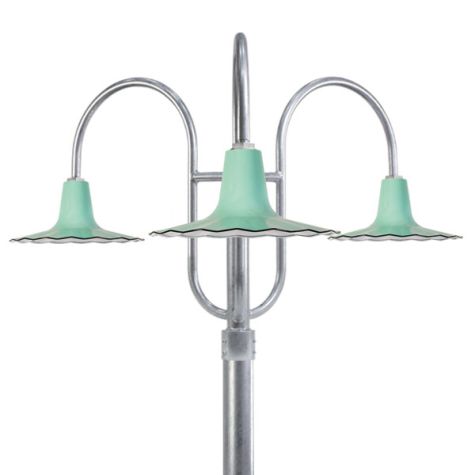 14" Seaside LED, 355-Jadite, 3-Light Post Mount, Smooth Direct Burial Pole, 975-Galvanized