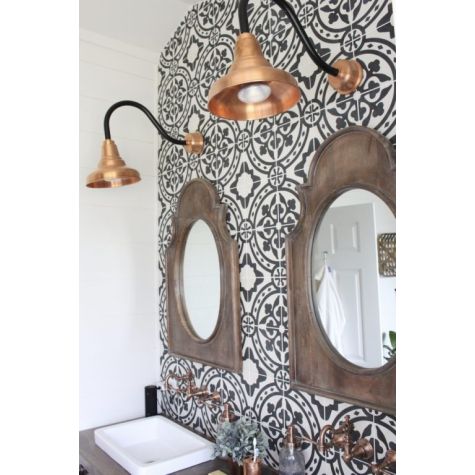 Decorative Backing Plate Cover (Displayed Here: 10" Union, 995-Raw Copper, G22 Gooseneck Arm, 100-Black, Decorative Copper Backing Plate & Hex Cover | Photo Courtesy of Amy from My Life from Home)