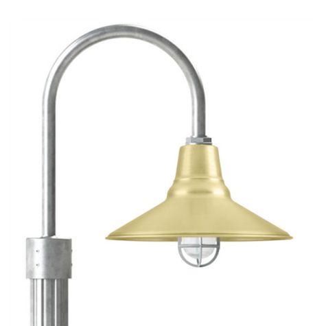 16" Aero LED, 997-Natural Raw Brass, Single Post Mount, 975-Galvanized, Fluted Direct Burial Pole, 975-Galvanized, CGG-Standard Cast Guard, 975-Galvanized, CLR-Clear Glass