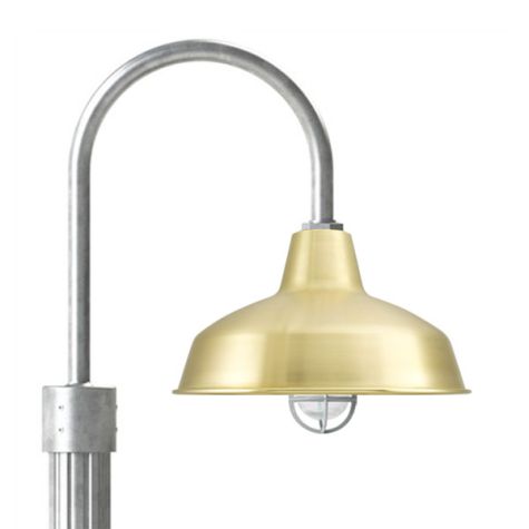 16" Avalon LED, 997-Natural Raw Brass, Single Post Mount, 975-Galvanized, Fluted Direct Burial Pole, 975-Galvanized, CGG-Standard Cast Guard, 975-Galvanized